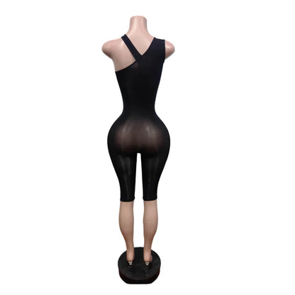 FAGADOER Sexy Asymmetric One Shoulder Bodycon Rompers Women's Summer Fashion Solid Color Jumpsuits Night Party Club Playsuits
