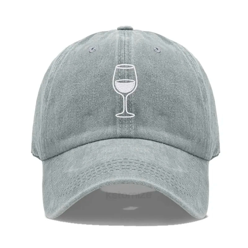 Wine Glass Embroidery Baseball Cap For Men Women Soft Cotton Adjustable Dad Hat Unisex Casual Sport Visor Golf Caps