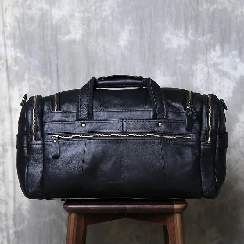 Vintage Large Capacity Men's Top Layer Cowhide Travel Bag Genuine Leather Crossbody Bag Hand-Held Short Distance Luggage Bag