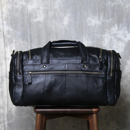 Vintage Large Capacity Men's Top Layer Cowhide Travel Bag Genuine Leather Crossbody Bag Hand-Held Short Distance Luggage Bag