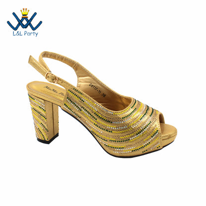 2023 Classics Peep Toe Lemon Green Color Hot Sale Sandals High Quality Women Shoes and Bag Set with Platform for Brithday Party