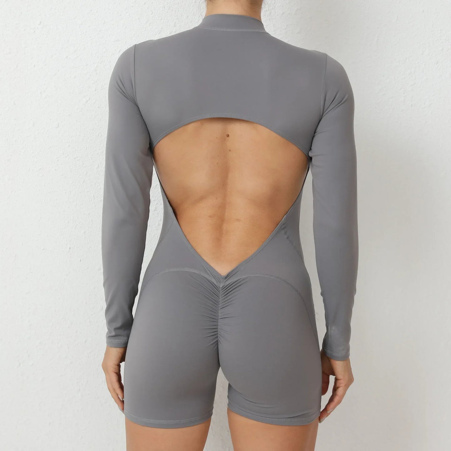 Seamless Yoga Zipper Jumpsuits Sports Fitness Beauty Back Hip-Lifting Long-Sleeved One-Piece Workout Gym Bodysuits for Women