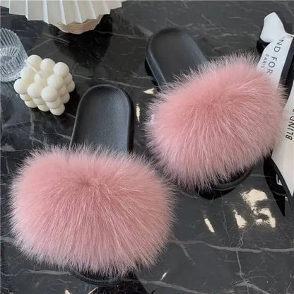 Women's Fluffy  Slides Fashion Plush fluffy Flat Sandals Casual Indoor Outdoor Beach Casual Slippers