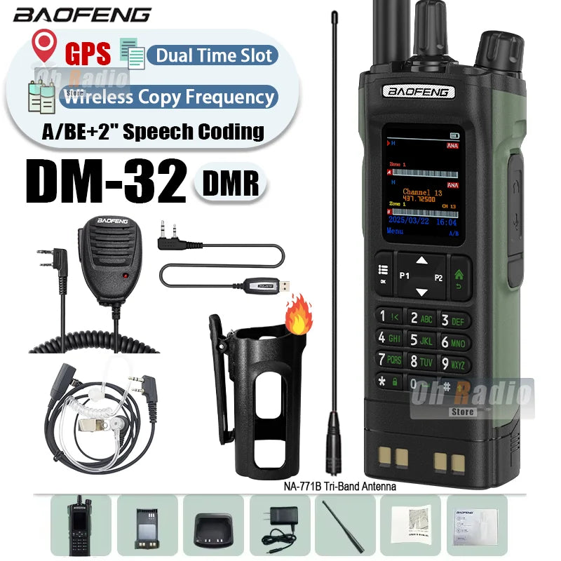 BAOFENG DM-32 Walkie Talkie With Belt Holster DMR Radio Digital GPS APRS AES256 Type-C Vox 4000CH DualMode Analog Dual Time Slot