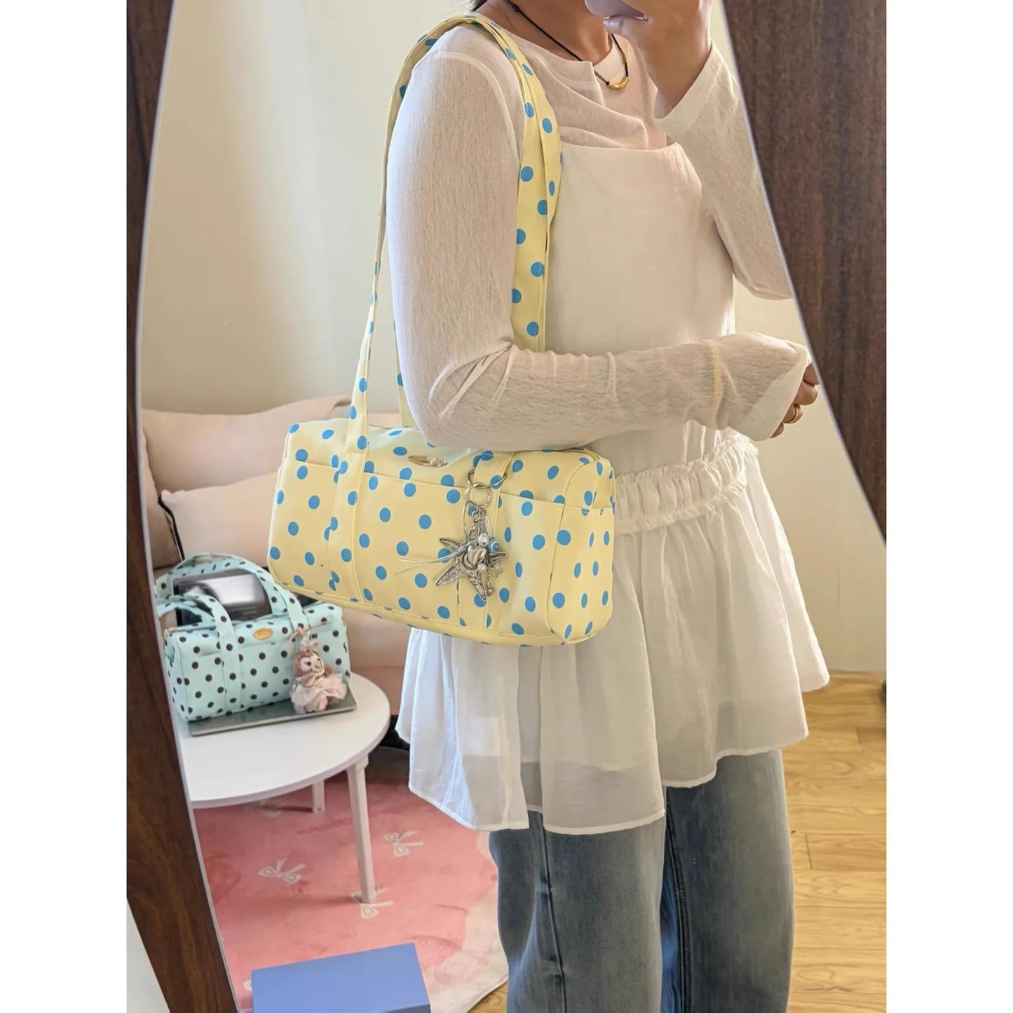 Korean Style Polka Dot Shoulder Bag Women's Large Capacity Commuter Pillow Bag Underarm Bag Trendy Single Shoulder Bags