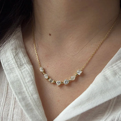 3.5cttw Multi Cut Moissanite Diamond Chain Necklace For Women Curved Shape Seven Stone Necklace S925 Silver Daily Wear Jewelry