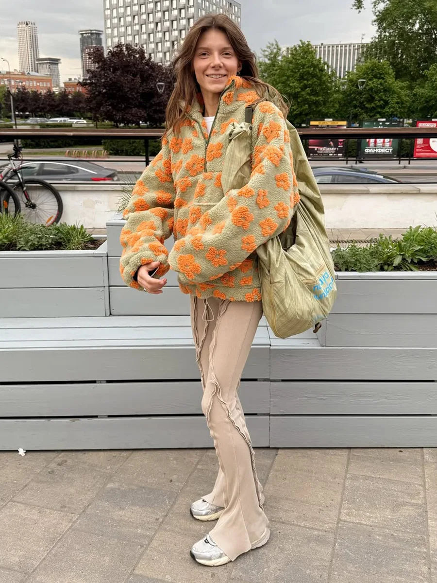 Shake Grain Velvet Flower Hoodie 2025 Autumn And Winter New Fashion Hoodie, Warm Furry Hoodie, Woolen Sweater For Women