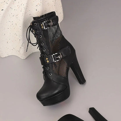 2025 New Lace-up Mesh Summer Boots Women Sexy High Heels Platform Sandals Large Size Women's Custom Boots Female Shoes