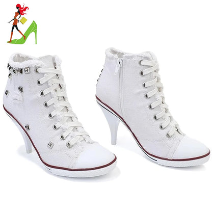 Women Boots Short High Heels Shoes For Women Botas British Style Rivet Ankle Boots Pointed Toe Side zipper strap Female Heels