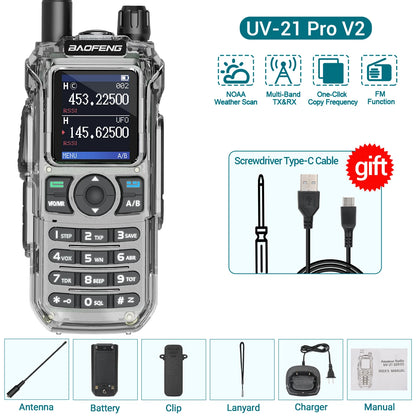 Baofeng UV-21 Pro V2 Air Band Walkie Talkie Wireless Copy Frequency AM Type-C Long Range Upgrade UV-5R Ham Radio