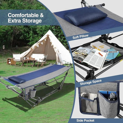 Portable olding Hammock with Stand,oldable Camping Hammock with Removable Pillow,Storage Net,oldable Lounge Camping Bed or Adult