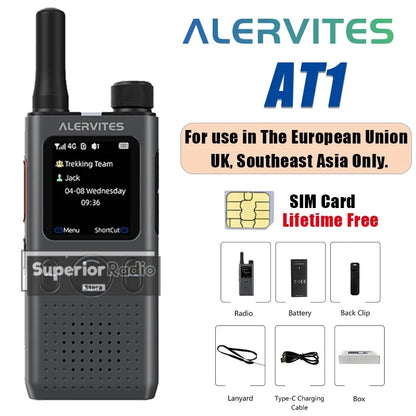 1/2/3PCS ALERVITES PoC AT1 Global Walkie Talkie Baofeng Radio 4G LTE Unlimited Distance US/EU Version OLA APP USB-C Ultra-light
