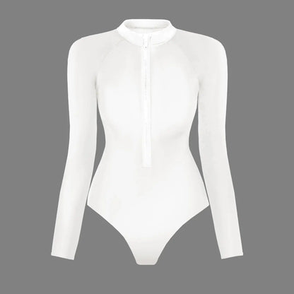 2026 Surfing Sport Swimsuit Long Sleeves Women One Piece Swimsuit  Swimwear Solid Monokini Bathing Suit Tropical Bodysuit Female