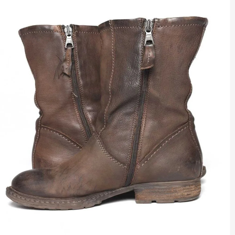 Fashion Men's Genuine Leather Motorcycle Boots Buckle Strap Top Quality Retro Mid-calf Western Slouch Boots Dress Shoes