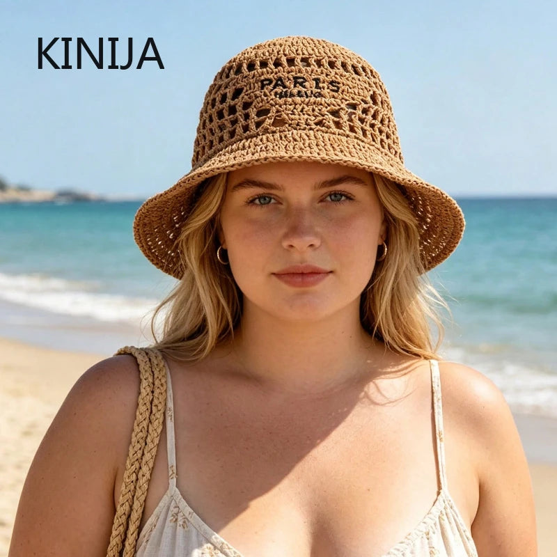 Summer Sun Hats for Women Straw Hat Showing Face Small Bucket Hat Large Brim Sunshade  Sunscreen Seaside Beach Cap Ventilate
