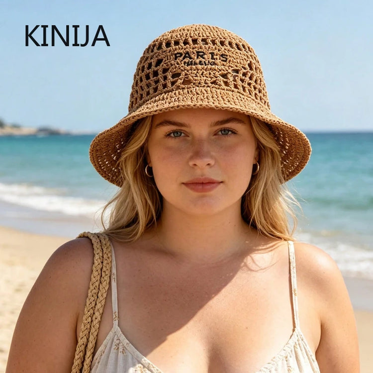 Summer Sun Hats for Women Straw Hat Showing Face Small Bucket Hat Large Brim Sunshade  Sunscreen Seaside Beach Cap Ventilate