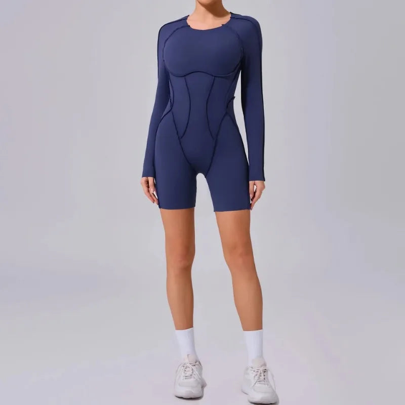 Yoga Sports Fitness Jumpsuits Sets Pants Women's Hip-lifting One-piece Open Back Long-sleeved Outdoors Workout Gym Yoga Bodysuit