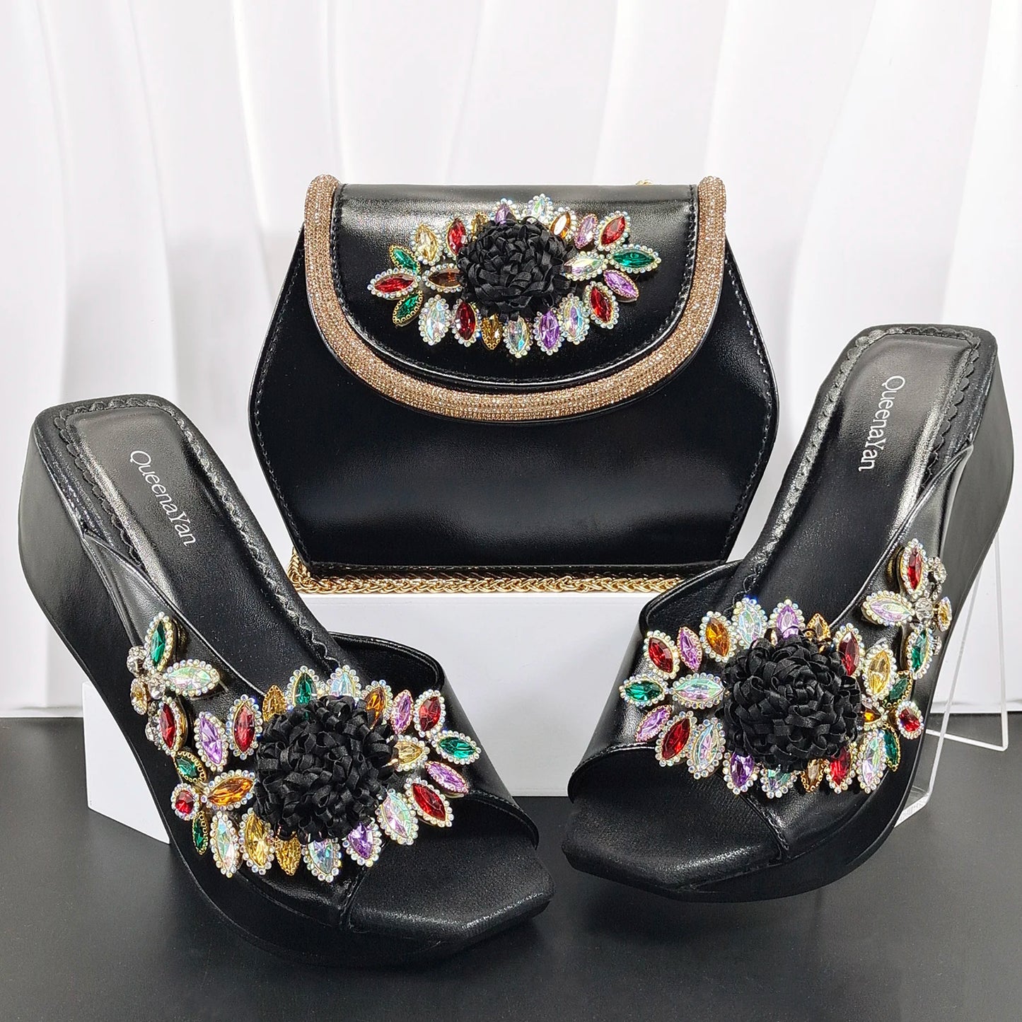 doershow High Quality African Style Ladies Shoes And Bags Set Latest silver Italian Shoes And Bag Set For Party HO1-1