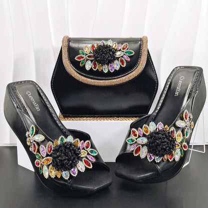 doershow High Quality African Style Ladies Shoes And Bags Set Latest silver Italian Shoes And Bag Set For Party HO1-1