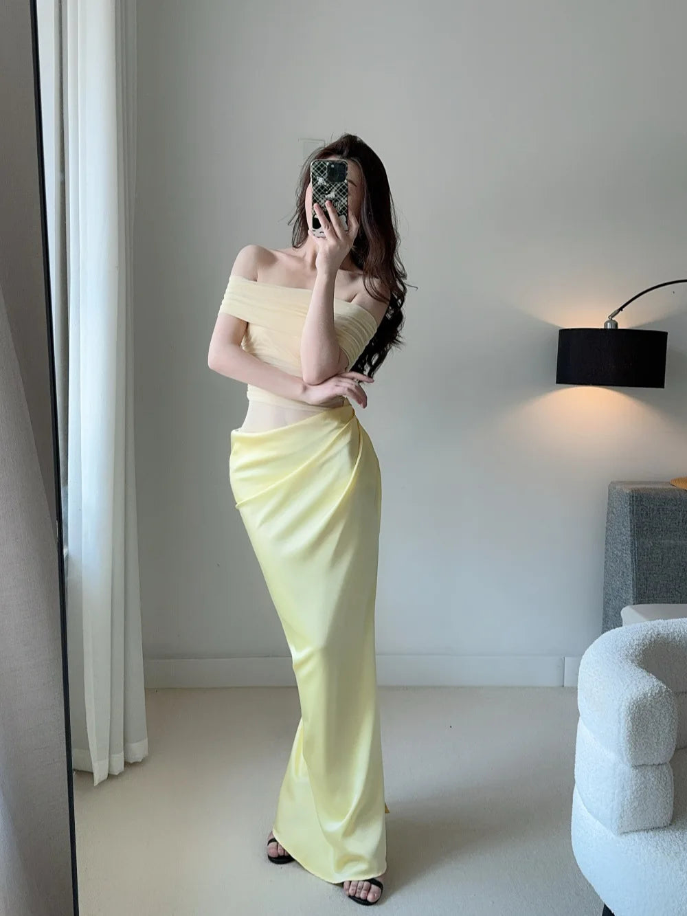 MsChuh Summer Party Dresses For Woman One-shoulder Long Evening Dress Sexy Holiday French Vestidos Solid Color Temperament Slim