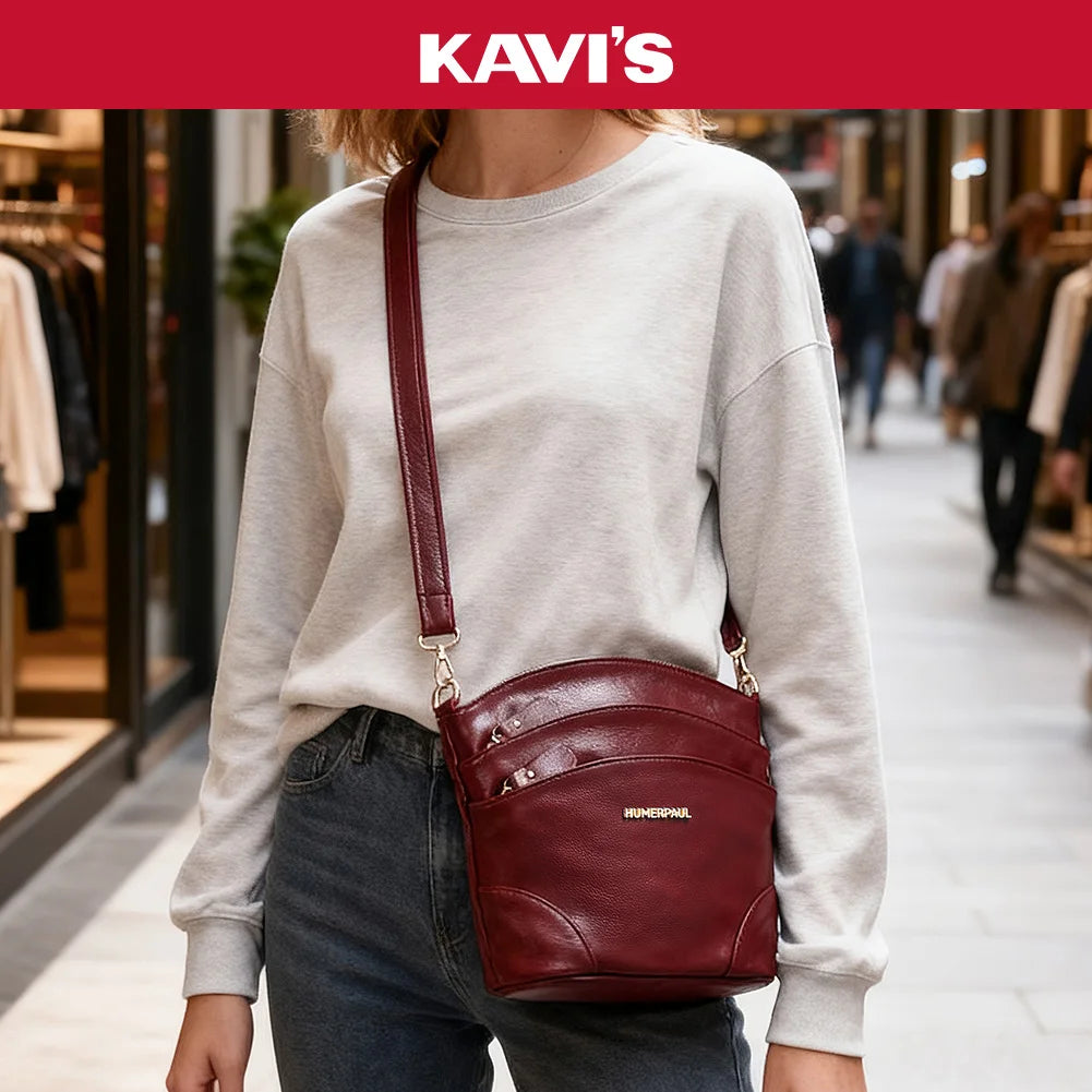 100% Genuine Leather Women Messenger Bags Casual Cell Phone Purse with Adjustable Strap Multiple Pockets Crossbody Shoulder Bag