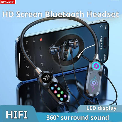 HD Screen Wireless Bluetooth 5.4 Headphones HiFi Sound Neckband Earphones For Live Karaoke Sports Gamer Headsets Noise Reduction