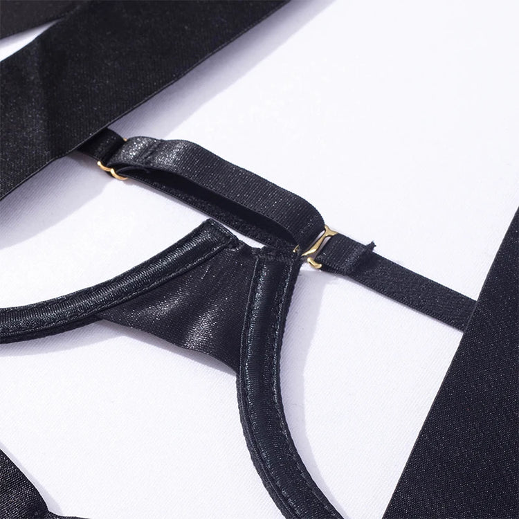 See Through Black Porn Bandage Hot Sensual Body Sexy Lingerie Bodysuit Women Halter Hollow Out Open Bra Thong Exotic Clothing
