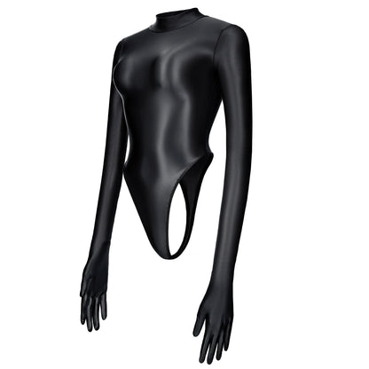 Women Sexy Japanese Onepiece High Cut T-shaped Quickdry Swimwear Longsleeve High Neck Thong Tight Bodysuit Leotards Bathing Suit