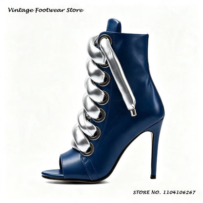 Bold Shoelace Stiletto Ankle Boots Round Open Toe Thin Heels Casual Shoes Women's Spring Autumn Fashion Street Style Booties