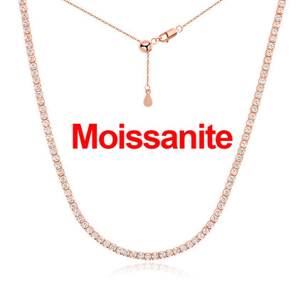 2mm Moissanite Tennis Necklace For Women S925 Silver Plated 18K Gold Sparking Rhinestone Choker Chain Wedding Jewelry Adjustable