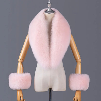 Real Fox Fur Collar Women Natural Fur Scarf And Cuff Set Luxury Women Coat Jacket Fur Shawl Neck Warm Scarves Fashion Fur Shawl