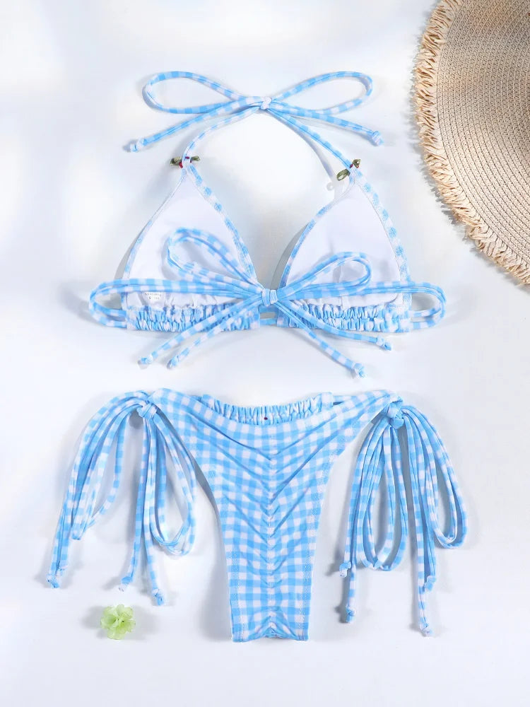Floral Print Bordered Bikini Set Sexy Swimwear Women 2026 Bikinis Swimsuit Micro Thong Bandage Bathing Suits