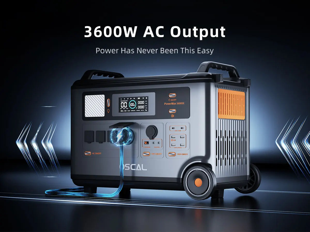 OSCAL PowerMax 3600SE Portable Power Station, 3600Wh LiFePO4 Battery, Solar Generator optional 400W Solar Panel, 3600W (Surge 7200W) Fast charging Home Backup Battery, Power Supply for Camping, RV