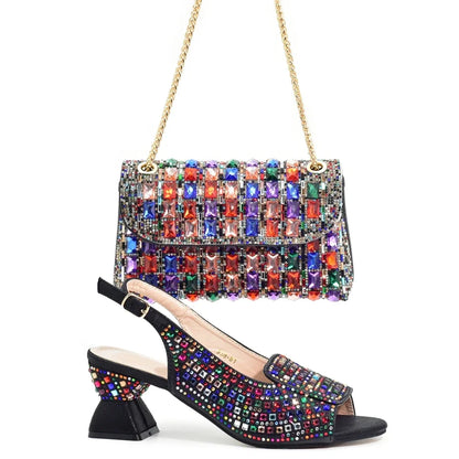 New Arrival African Style Ladies Shoes and Bags Set Latest Italian Women Shoes and Bag Set with Rhinestone Heels Women Luxury