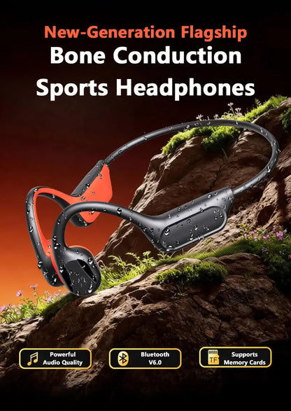 NEW IPX8 Sports Bone Conduction Bluetooth Earphones HiFi Sound Bluetooth 6.0 Wireless Headest with Mic for Swimming Running