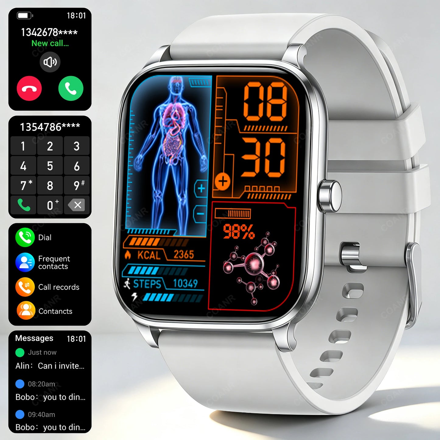 New Men woman Smart Watch 1.83" HD Screen Health Monitor wireless Call Sports Fitness tracking SmartWatches IP68 Waterproof