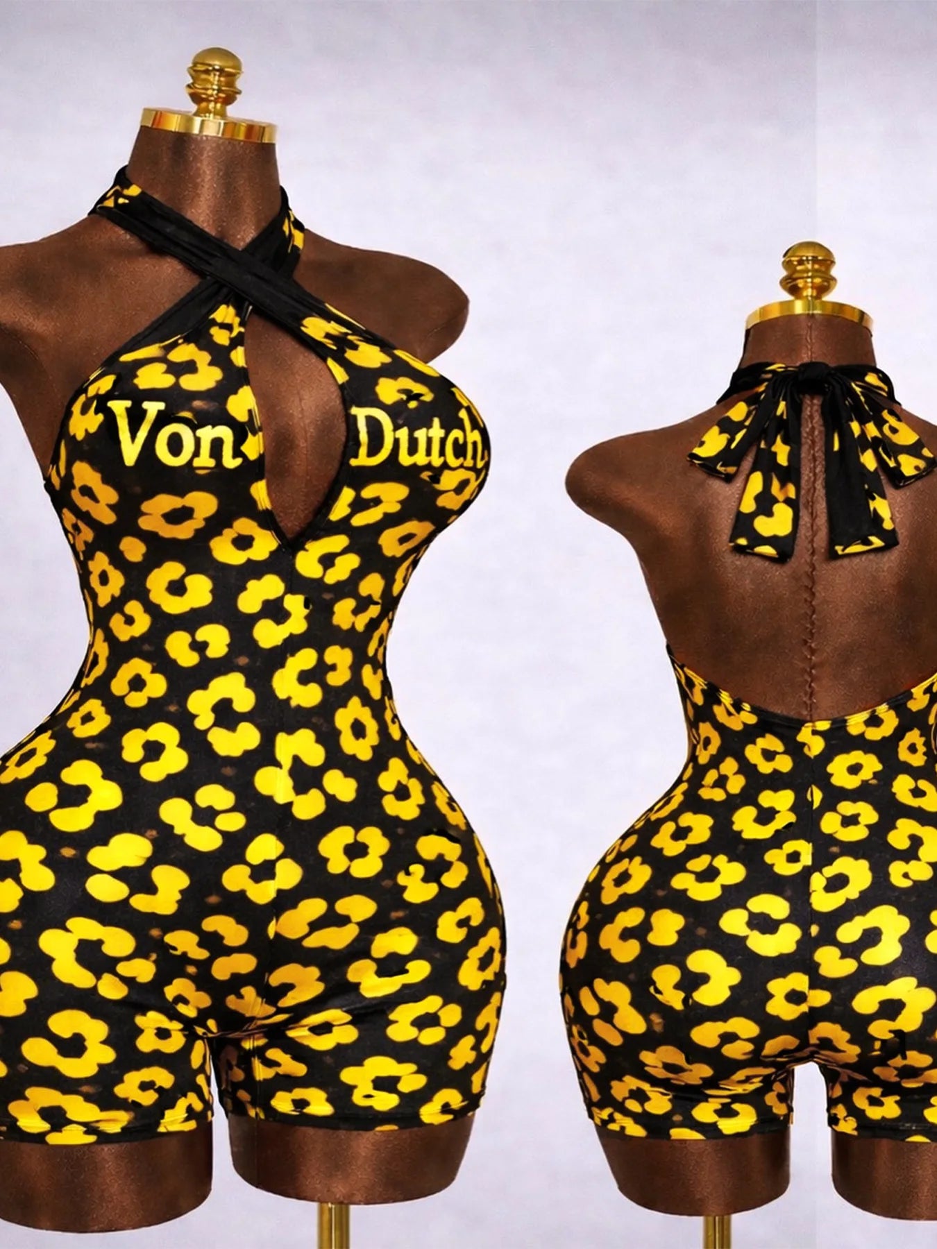 Women Jumpsuit Spring Summer Fashion Letter Print Crossed-Neck Deep V Backless Shorts Jumpsuit Girl Sexy Leopard Bodycon Rompers