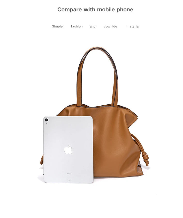 100% Genuine Leather Extra Large Shoulder Bags Women Handbag Bucket Bag Fashion Luxury Designer String Tote Tassel Clutch Bolsas