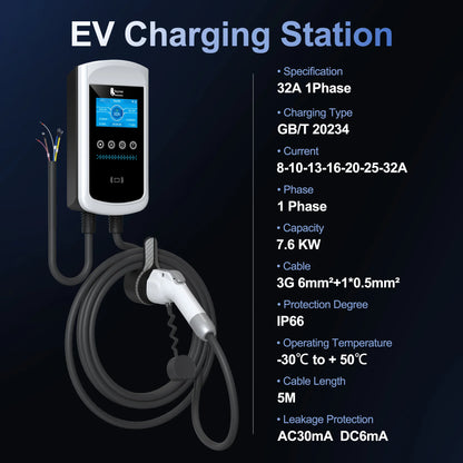 Feyree GB/T EV Charger 7.6kw 32A Dynamic Load Balancing Wallbox 4.3inch LCD Wifi APP Charging Log 11KW 22KW 3P Charging Station