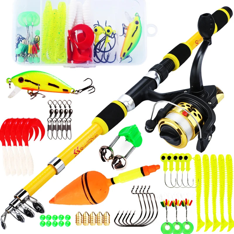 Sougayilang 1.8M Spinning Fishing Rod and Reel Combo 5.2:1 Telescopic Rod with 3BB Fishign Reel Max Drag 5kg Full Fishing Kit