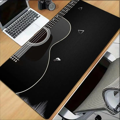 Minimalist Guitar Outline Large Gaming Mouse Pad Non-Slip Rubber Base Black Cool Extended Mouse Mat Music Theme PC Desk Mousepad