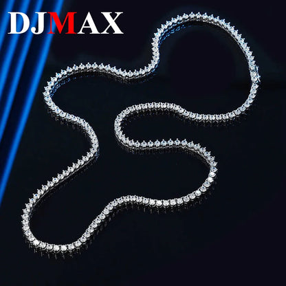 DJMAX 3-5mm Full Moissanite 3 Claws Tennis Necklace For women Original 925 Sterling Silver Man's Moissanite 3Prongs Tennis Chain