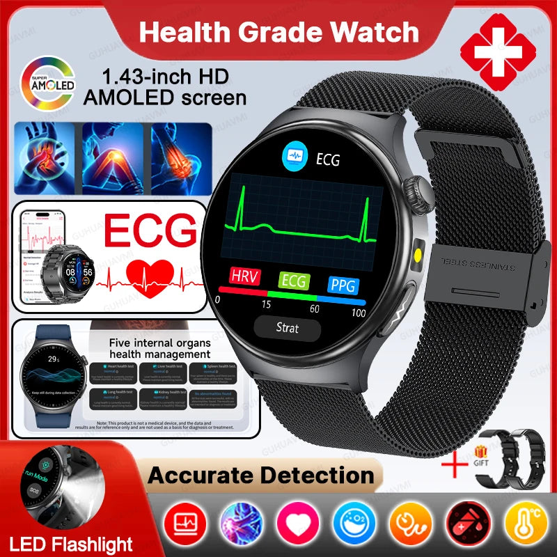 New Upgraded Heart Health Check Smart Watch Uric Acid Five Organ Examination Blood Pressure BT Call ECG smart watches Man 2026