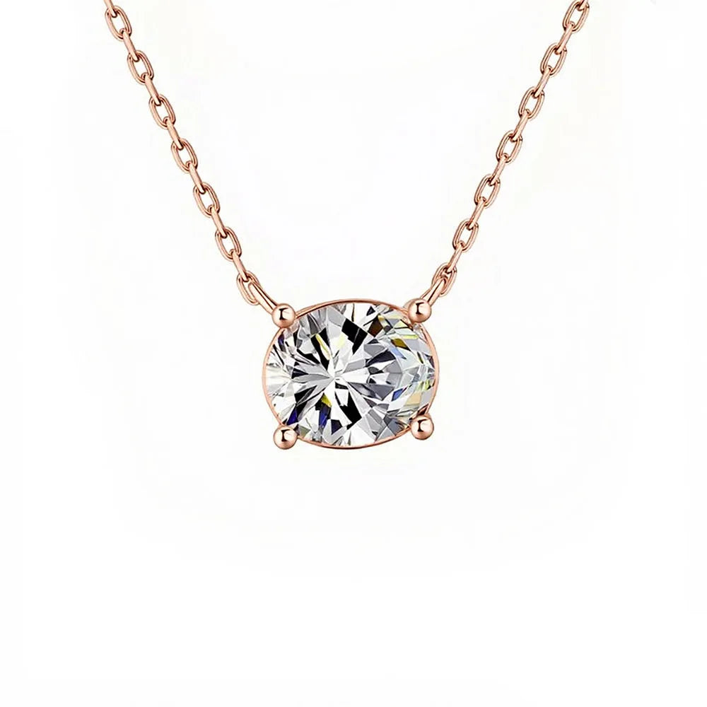 WSHUO 1/2/3carat East West Set Oval Cut Solitaire Moissanite Diamond Pendant Necklaces for Women Adjustable Stackable Neck Chain