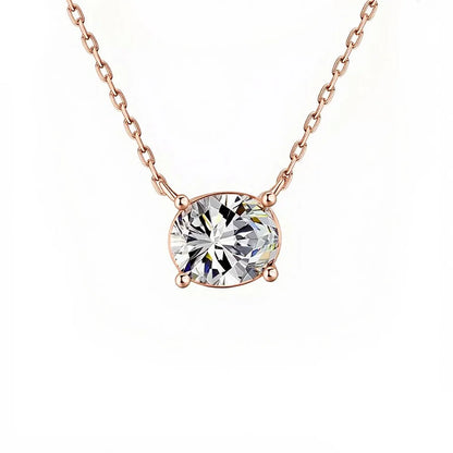 WSHUO 1/2/3carat East West Set Oval Cut Solitaire Moissanite Diamond Pendant Necklaces for Women Adjustable Stackable Neck Chain