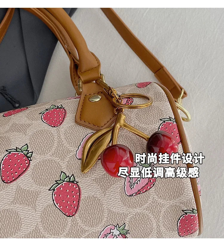 2026 Luxury Designers Crossbody Bags Cherry Pattern PU Leather Boston Handbag Shoulder Bags Bolsos Mujer Bags Woman Tote Bag
