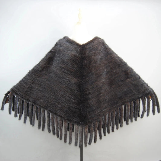 2025 New Fashion Genuine Mink Fur Shawl With Hood Winter Mink Fur Jacket Knitted Real Mink Fur Poncho For Women Natural Fur Wrap