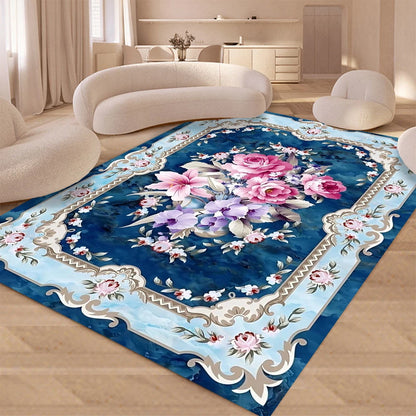 European Retro Floral Large Carpet for Living Room Luxury Decoration Rug  Non-slip Bedroom Cloakroom Washable Soft Mat