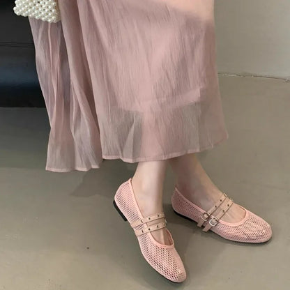Women New Luxury Brand Hollow Ballet Flats Comfort Soft Soled Dance Shoe Sandals Flat Shoes Mules Loafers Designer Mesh
