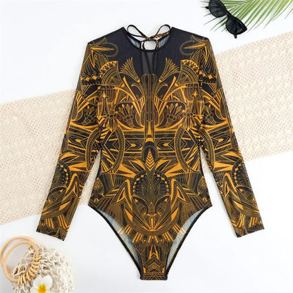 2025 Women's Rash Guard Swimwear One Piece Long Sleeve Women XXL Mesh Swimsuit Removable Chest Pad Sports Bathing Padded Ladies